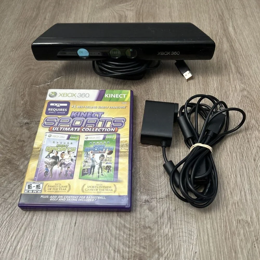Microsoft Xbox 360 Kinect Sensor Bar 1414 with 2 Games Cord Bundle Tested Works